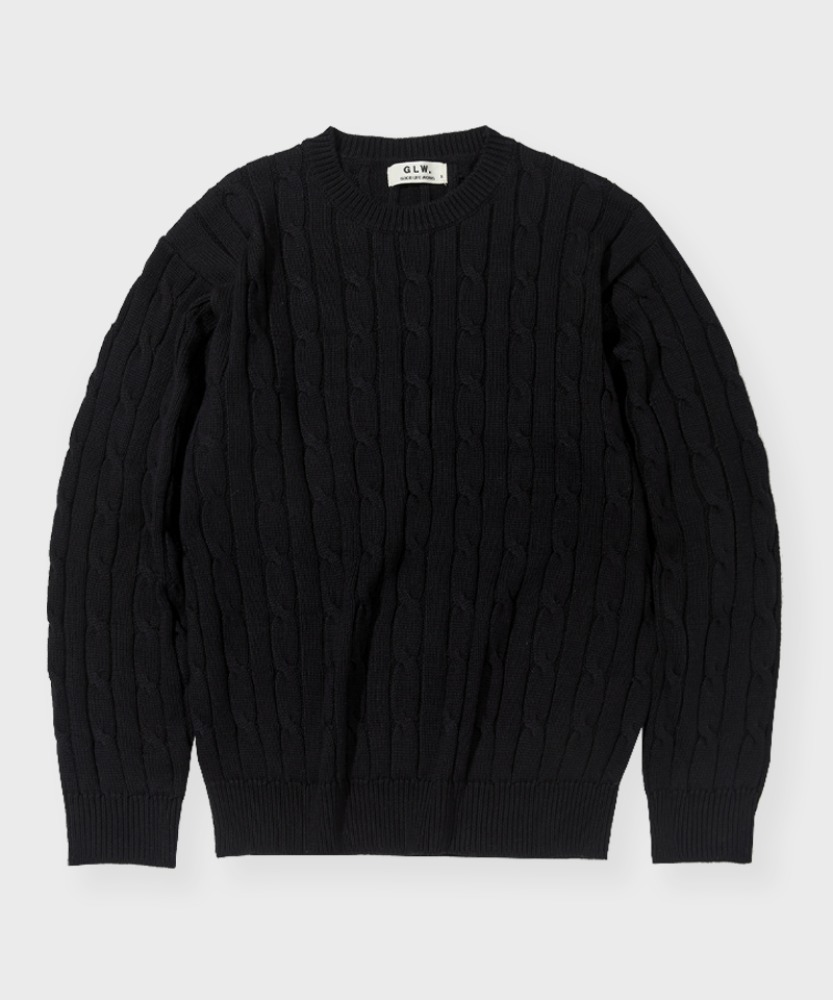 오버핏 케이블 스웨터 니트 블랙